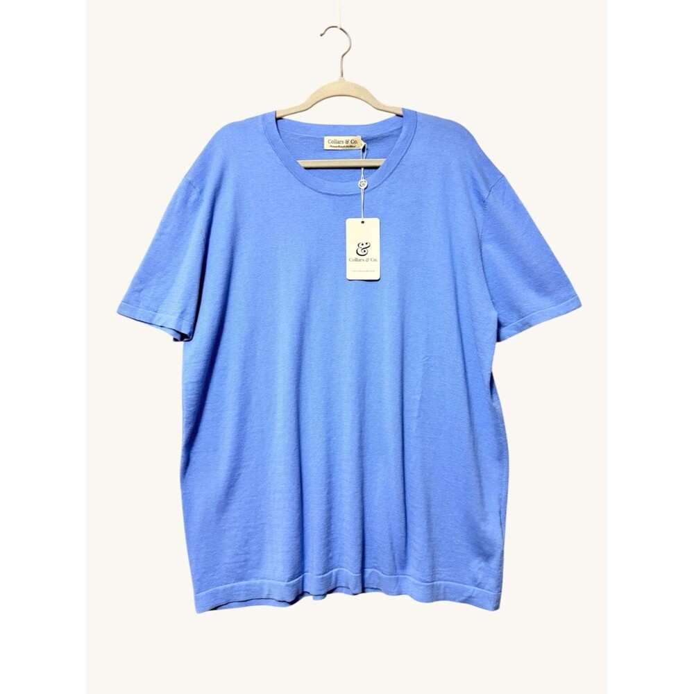 Collars & Co. Short Sleeve Sweater NWT Size 2XL Blue Cotton Silk Lightweight